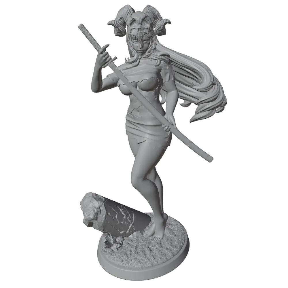 1/24 Horned Female Warrior Pin-up, Resin Model Figure Kit, Unassembled and Unpainted
