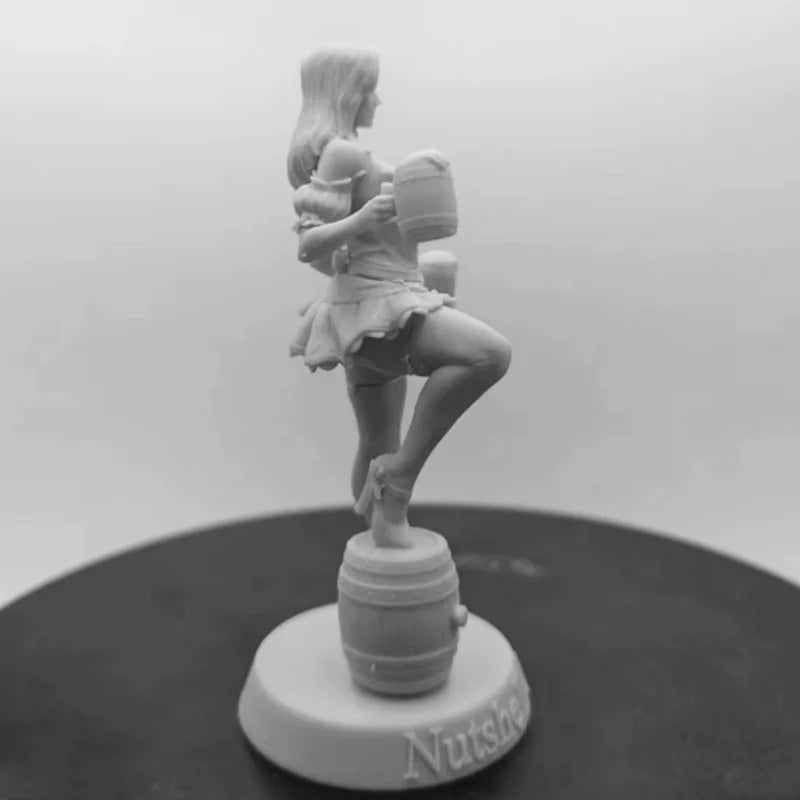 1/24 Female Bartender with Beer Barrel, Resin Model Figure Kit, Unassembled and Unpainted