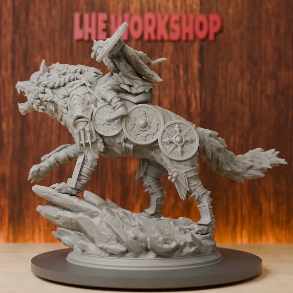 38mm Barbarian Wolf Rider, Resin Model Figure Kit, Fantasy Theme, Unassembled and Unpainted
