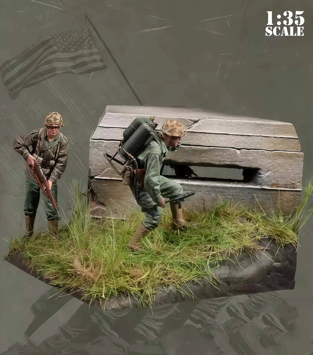 1/35 WWII USMC Bunker Defense, 5 Figures, Resin Model Diorama Kit, Unassembled and Unpainted