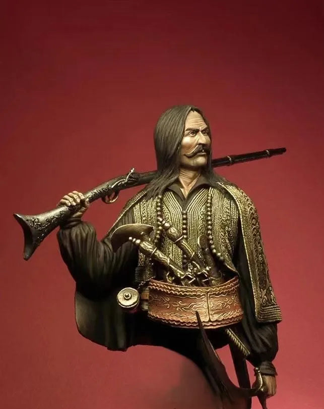 1/10 Bearded Cossack Warrior with Rifle and Sabre, Resin Model Figure Kit, Fantasy Theme, Unassembled and Unpainted