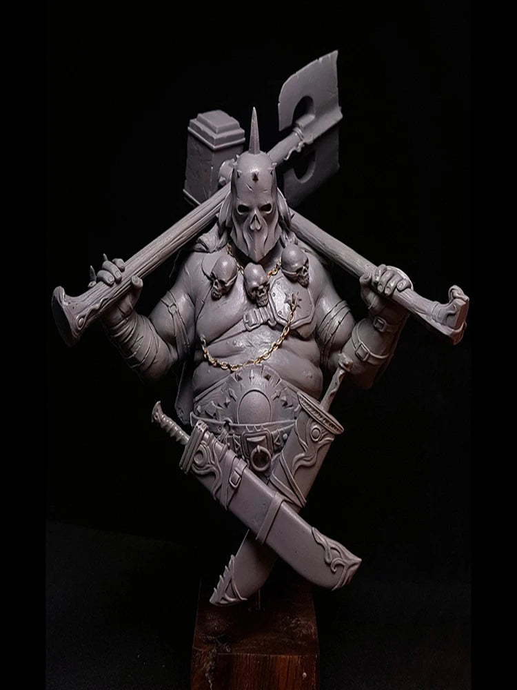 1/10 Undead Viking Berserker with Horned Helm and Axes, Resin Model Bust Kit, Fantasy Theme, Unassembled and Unpainted