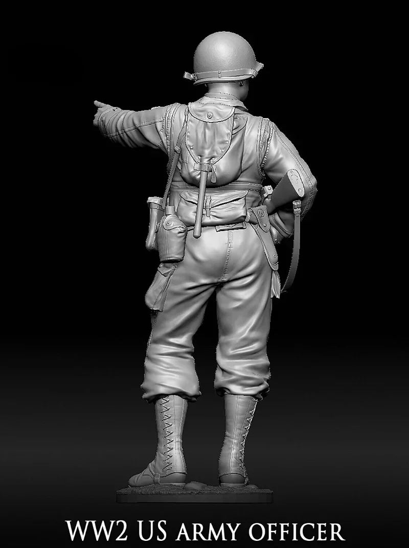 1/35 WWII US Army Officer Pointing with Carbine, Resin Model Figure Kit, Unassembled and Unpainted