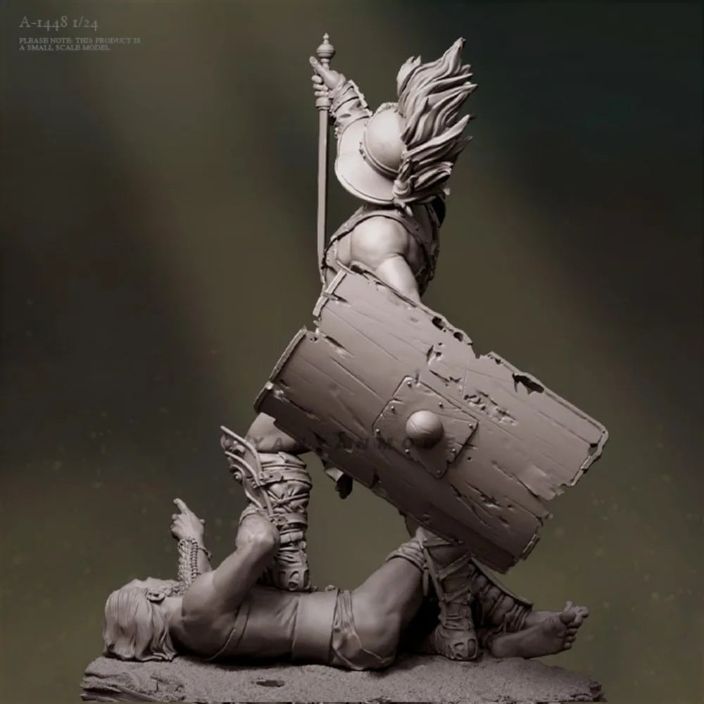 1/24 Ancient Female Warrior with Spear Standing Over Fallen Foe, Resin Model Figure Kit, Unassembled and Unpainted