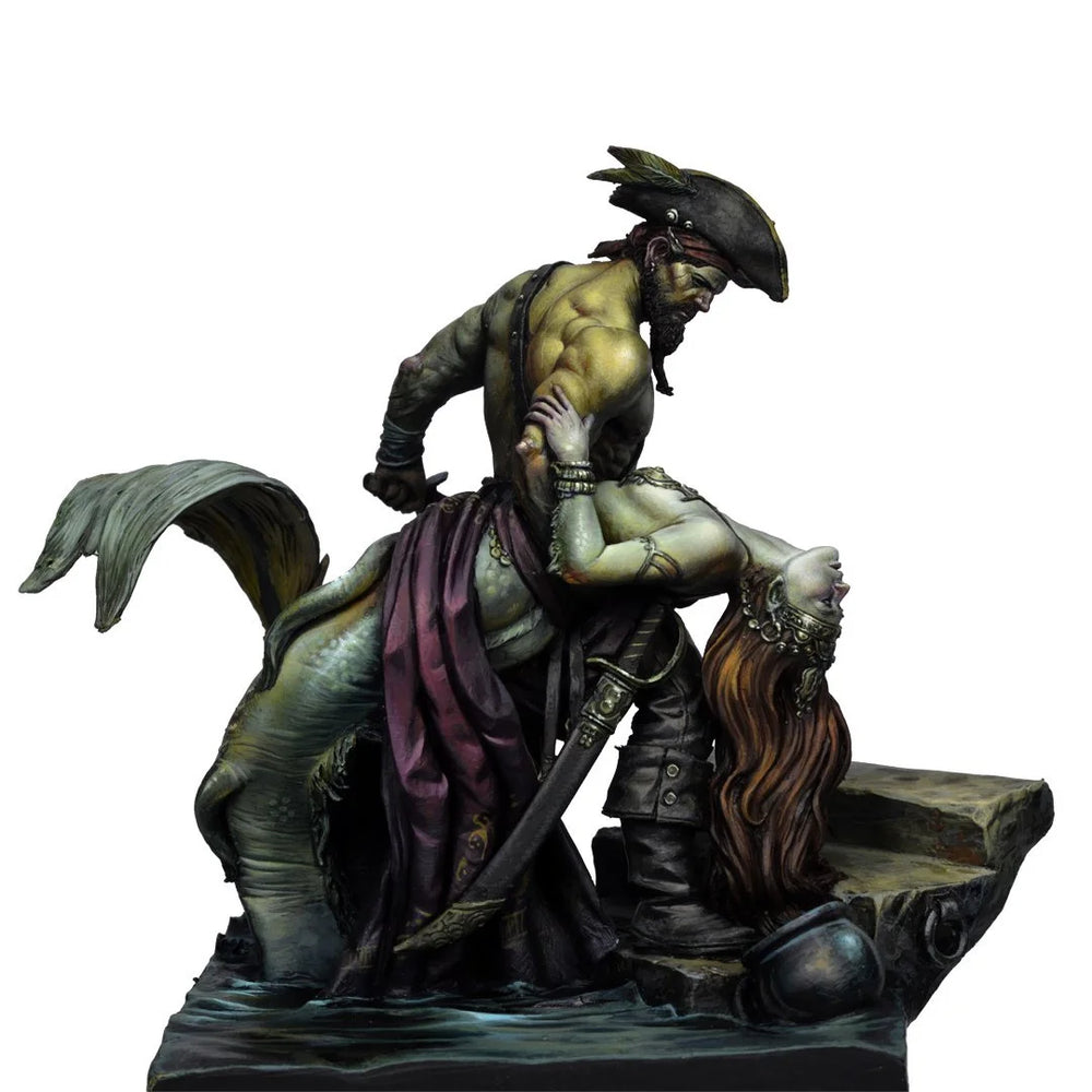 1/24 Pirate Captain and Mermaid, 2 Figures, Resin Model Figure Kit, Fantasy Theme, Unassembled and Unpainted