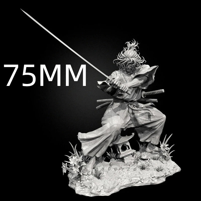 75mm Asian Warrior Attacking with Raised Katana, Resin Model Figure Kit, Fantasy Theme, Unassembled and Unpainted