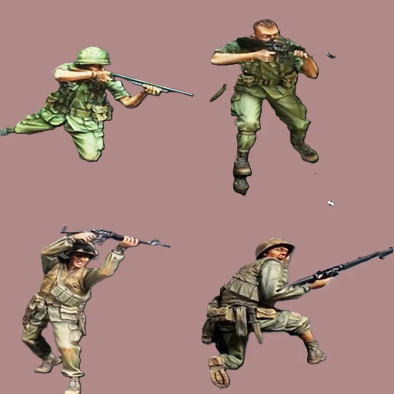 1/35 WWII US Infantry in Combat Assault, 4 Figures, Resin Model Figure Kit, Unassembled and Unpainted