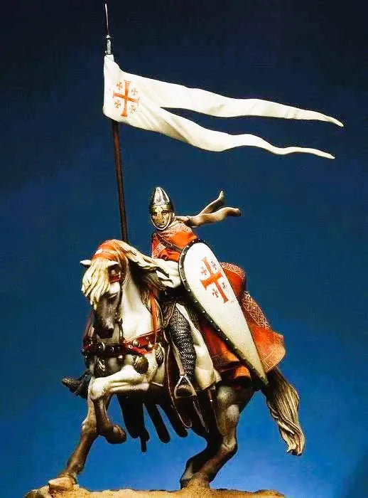 1/32 Medieval Crusader Knight on Rearing Horse with Standard, Resin Model Figure Kit, Unassembled and Unpainted