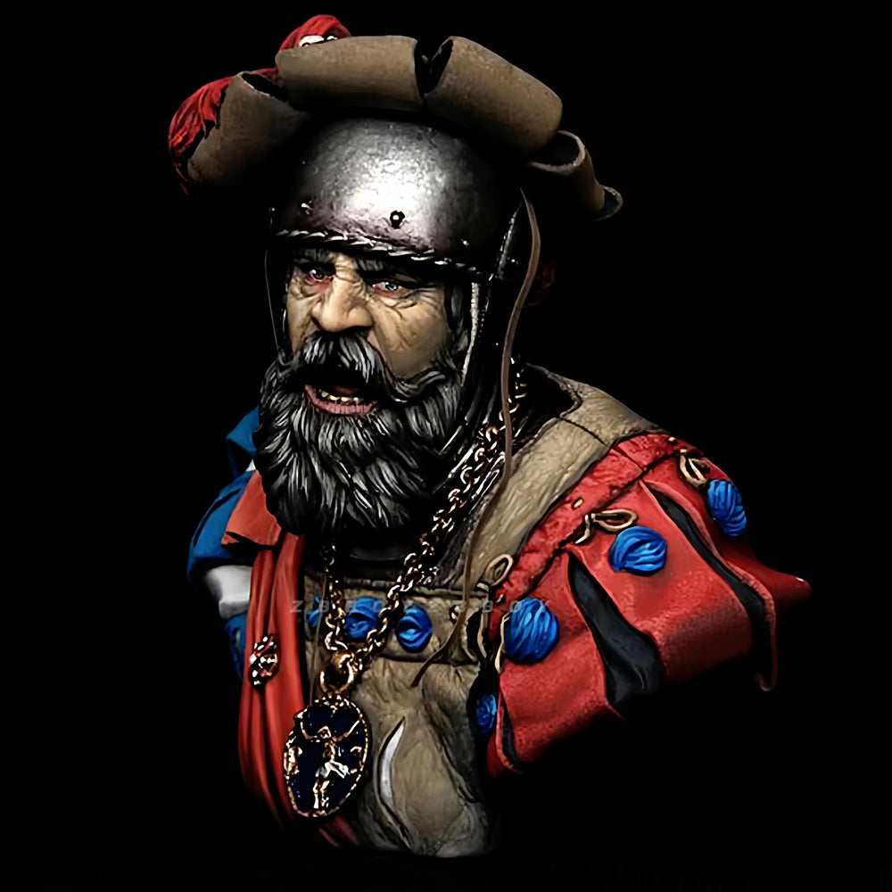 1/12 Medieval Nobleman in Heraldic Red and Blue Armor, Resin Model Bust Kit, Unassembled and Unpainted