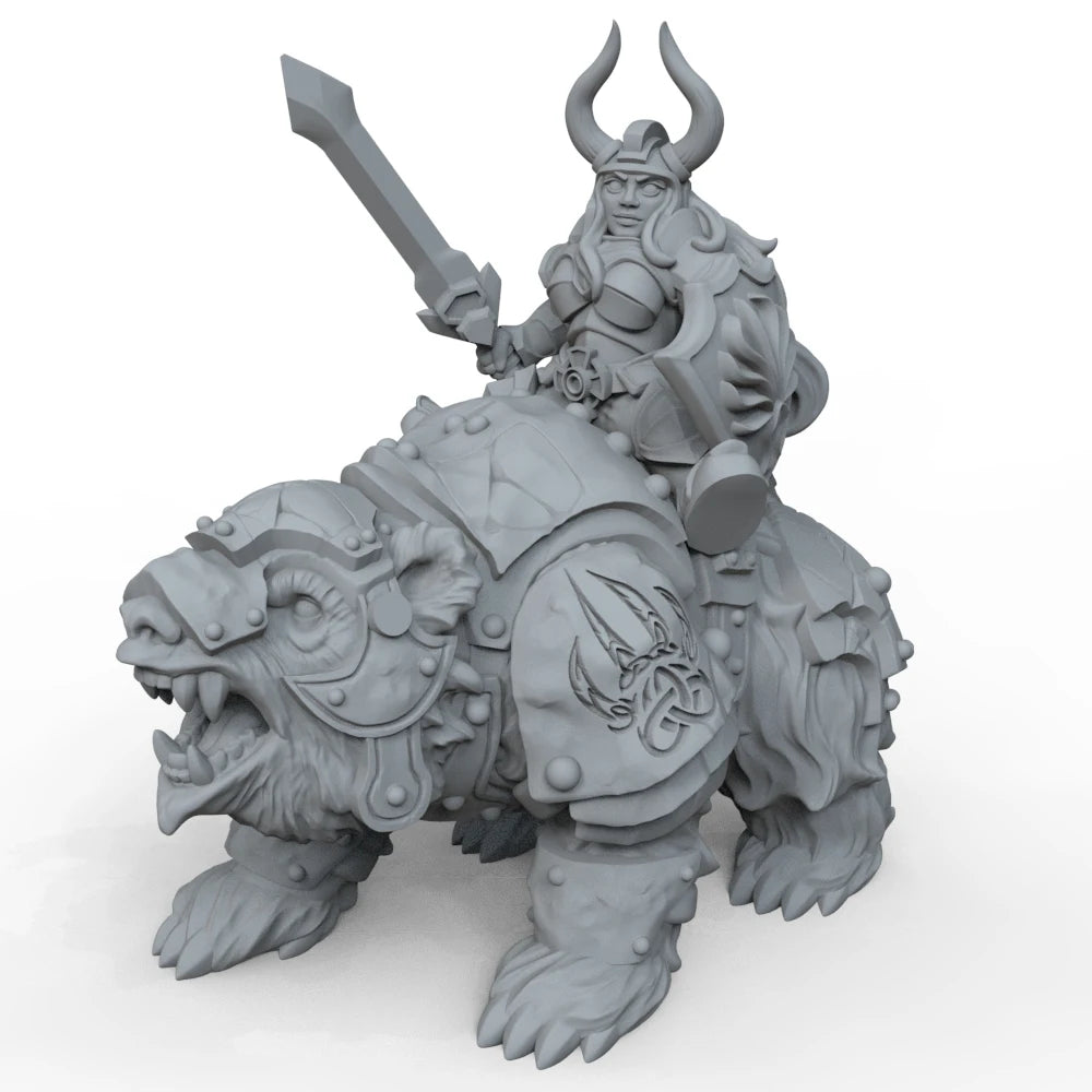 55mm Medieval Fantasy Armored Dwarves on Beasts, 2 Figures, Resin Model Figure Kit, Unassembled and Unpainted
