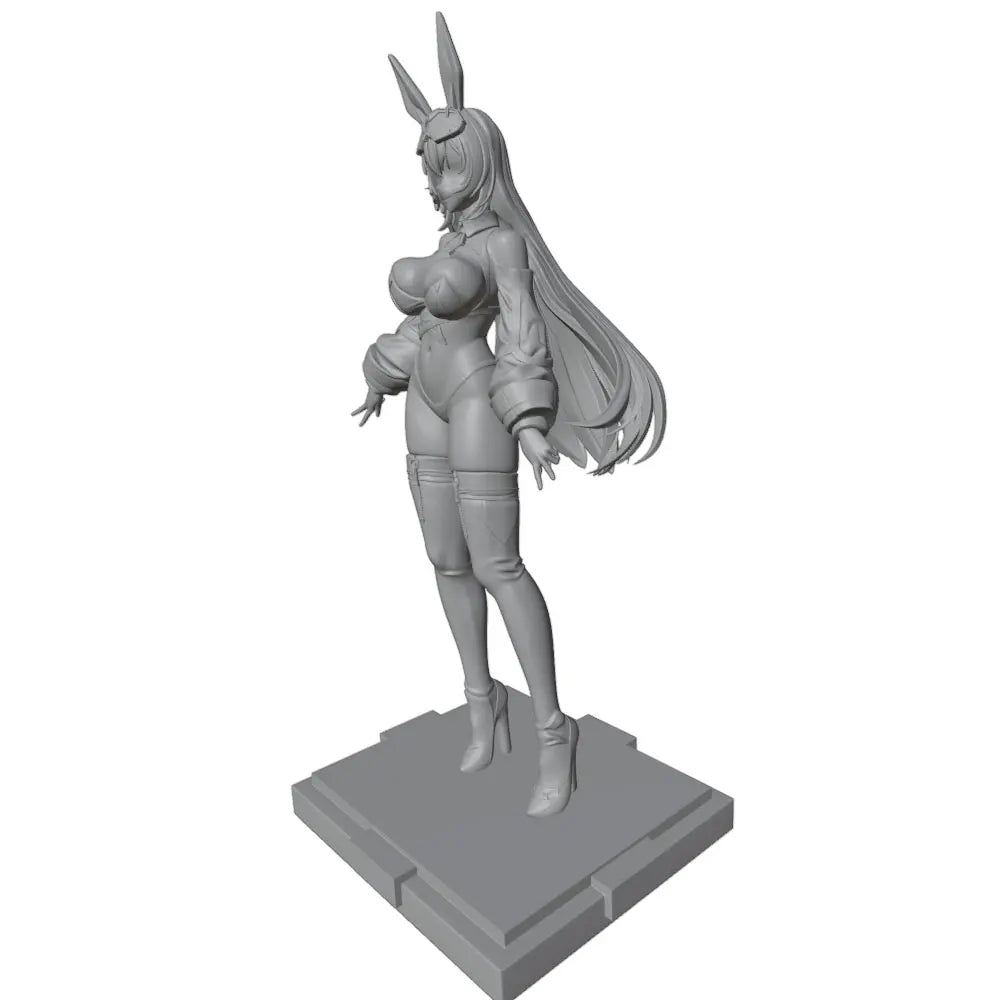 75mm Bunny Girl with Long Hair and Arm Bands, Resin Model Figure Kit, Anime Theme, Unassembled and Unpainted