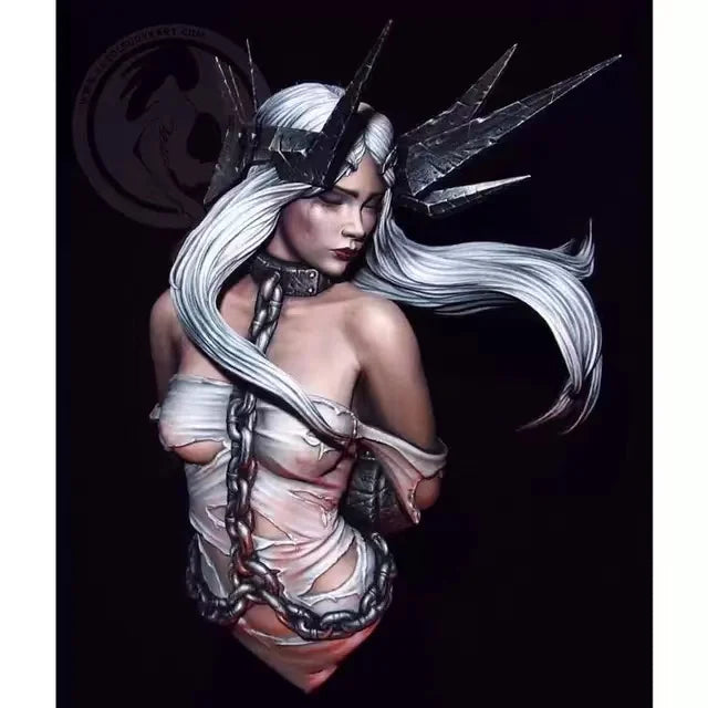 1/10 Female Demon with Spiked Crown, Resin Model Bust Kit, Fantasy Theme, Unassembled and Unpainted