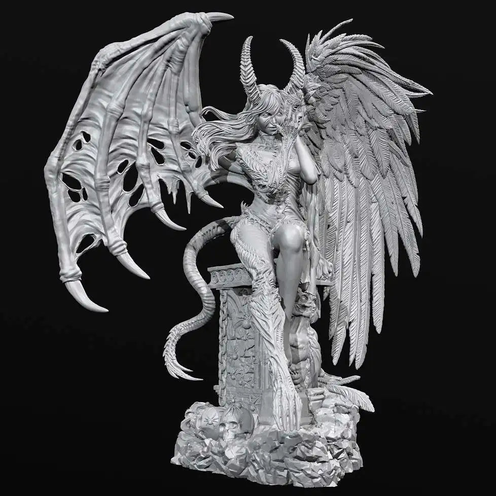 90mm Demon Sorceress with Horned Wings, Resin Model Figure Kit, Fantasy Theme, Unassembled and Unpainted