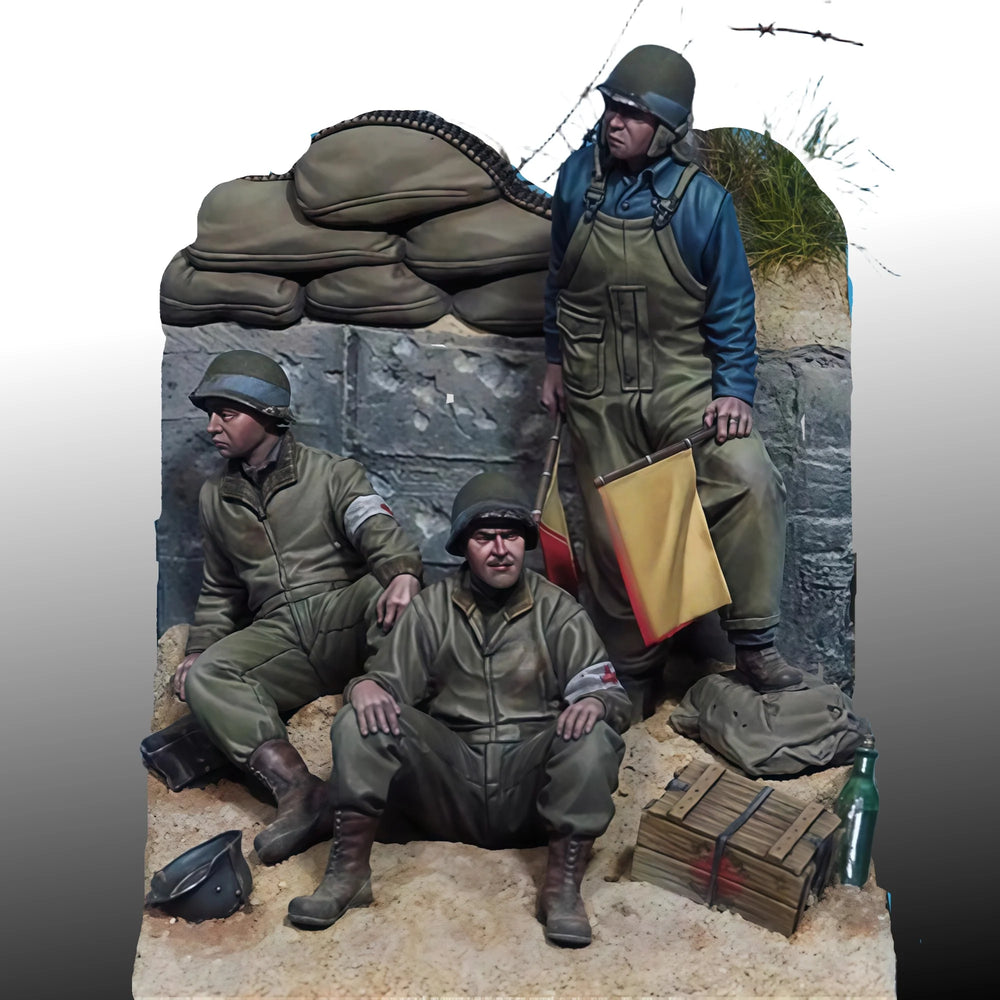 1/35 WWII Allied Fortified Position, 3 Figures, Resin Model Diorama Kit, Unassembled and Unpainted