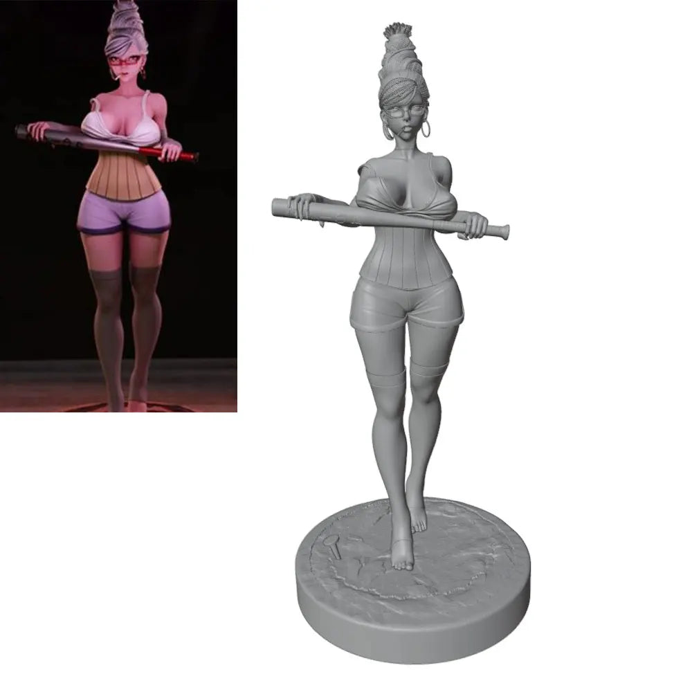 1/24 Female Warrior with Staff, Resin Model Figure Kit, Anime Theme, Unassembled and Unpainted