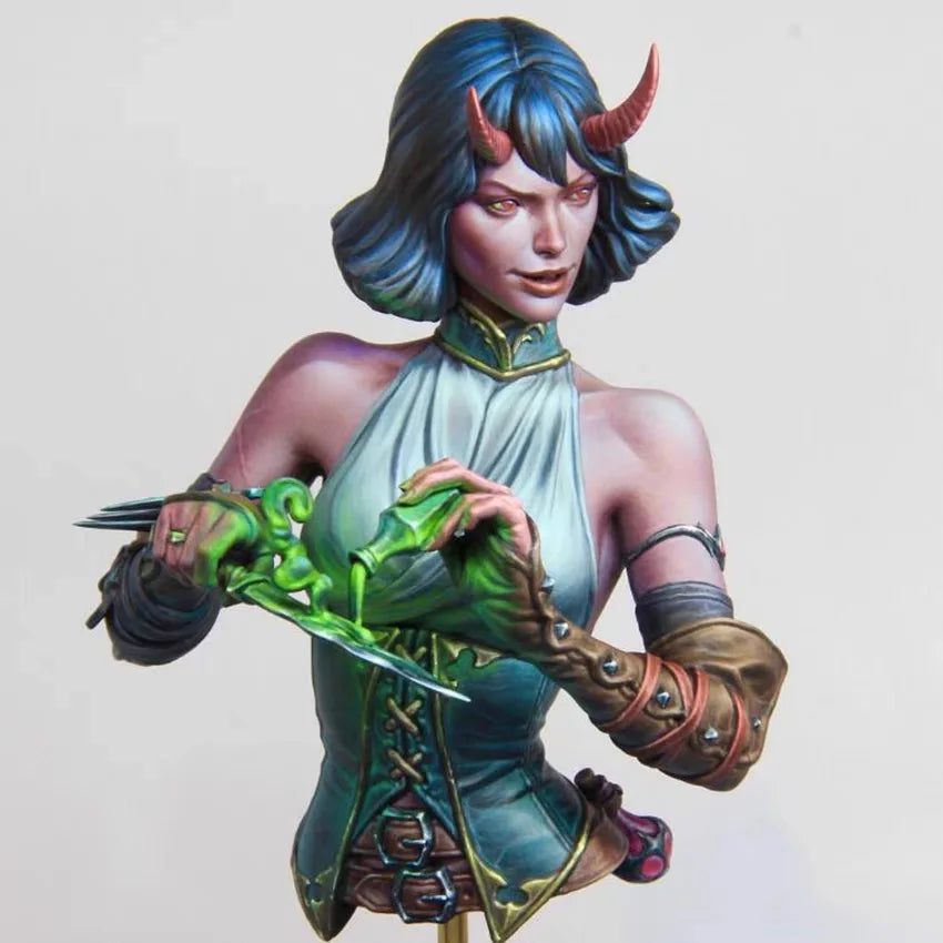 1/10 Horned Sorceress Casting Spell with Glowing Orb, Resin Model Bust Kit, Fantasy Theme, Unassembled and Unpainted