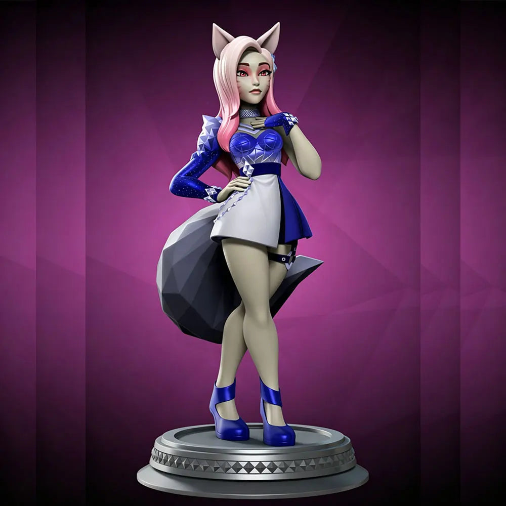 1/24 Fox Girl in Blue Top and Skirt with Tail, Resin Model Figure Kit, Anime Theme, Unassembled and Unpainted