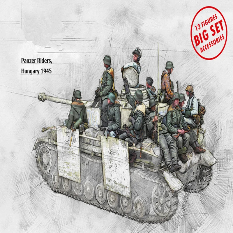 1/35 WWII German Panzer Crew, 13 Figures, Resin Model Diorama Kit, Unassembled and Unpainted