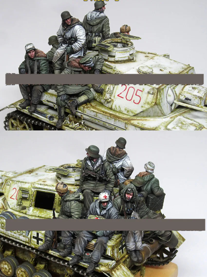 1/35 WWII German Panzer Crew, 8 Figures, Resin Model Figure Kit, Unassembled and Unpainted