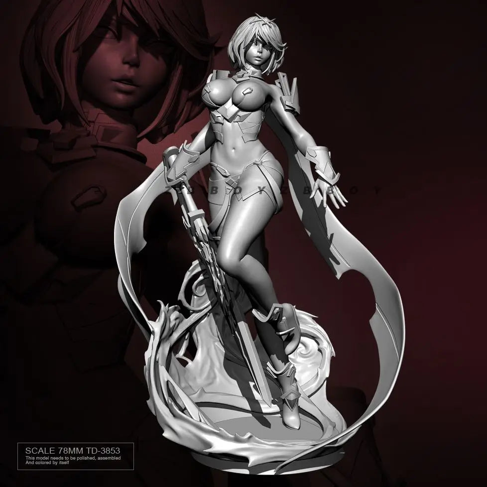 78mm Female Warrior with Staff, Resin Model Figure Kit, Fantasy Theme, Unassembled and Unpainted
