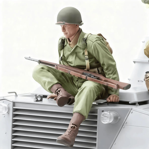 WWII British Infantryman Seated on Supply Crate, Resin Model Figure Kit, Unassembled and Unpainted