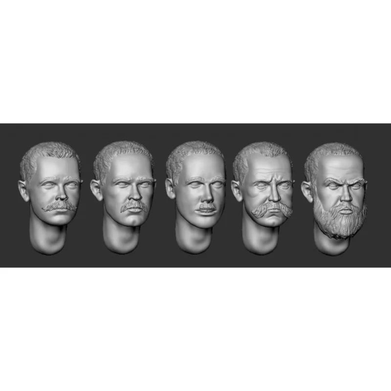1/35 Military Bearded Soldier Heads, 5 Figures, Resin Model Bust Kit, Military Theme, Unassembled and Unpainted