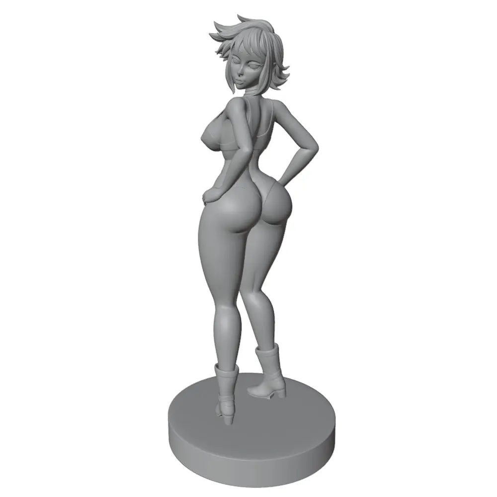 75mm Magenta-Haired Pin-up in Crop Top, Resin Model Figure Kit, Unassembled and Unpainted