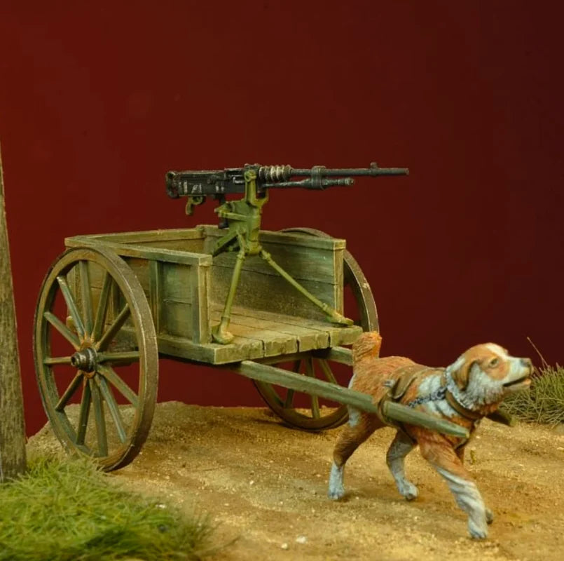 1/35 WWI Belgian Army with Dog & Cart, 3 Figures, Resin Model Diorama Kit, Unassembled and Unpainted