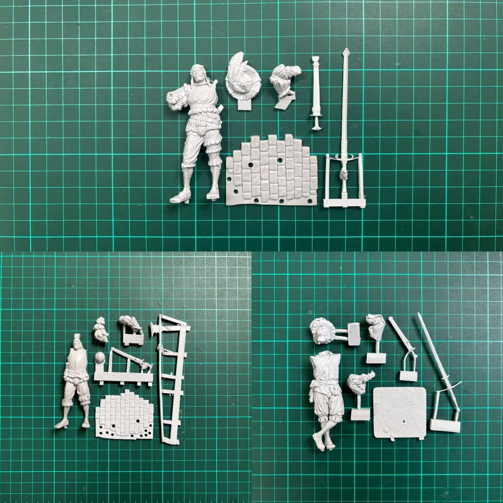 75mm Napoleonic European Pike Infantry, 3 Figures, Resin Model Figure Kit, Unassembled and Unpainted