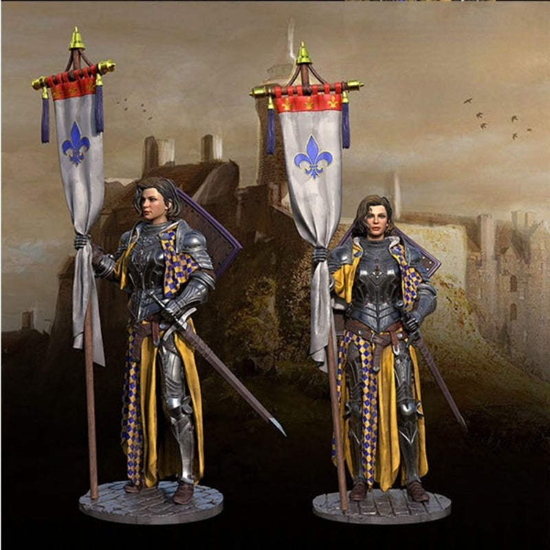 1/24 Medieval Female Knight in Ornate Black Armor and Heraldic Cloak, Resin Model Figure Kit, Unassembled and Unpainted