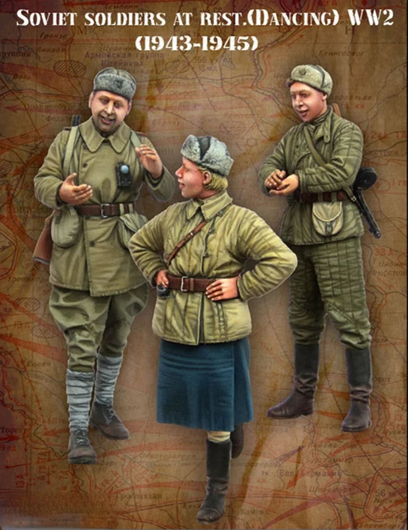 1/35 WWII Soviet Infantry Dancing in Mixed Uniforms, 3 Figures, Resin Model Figure Kit, Unassembled and Unpainted
