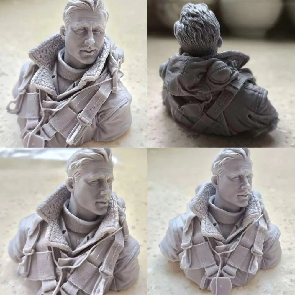 1/10 WWII Tactical Operator in Khaki with Neck Scarf, Resin Model Bust Kit, Unassembled and Unpainted