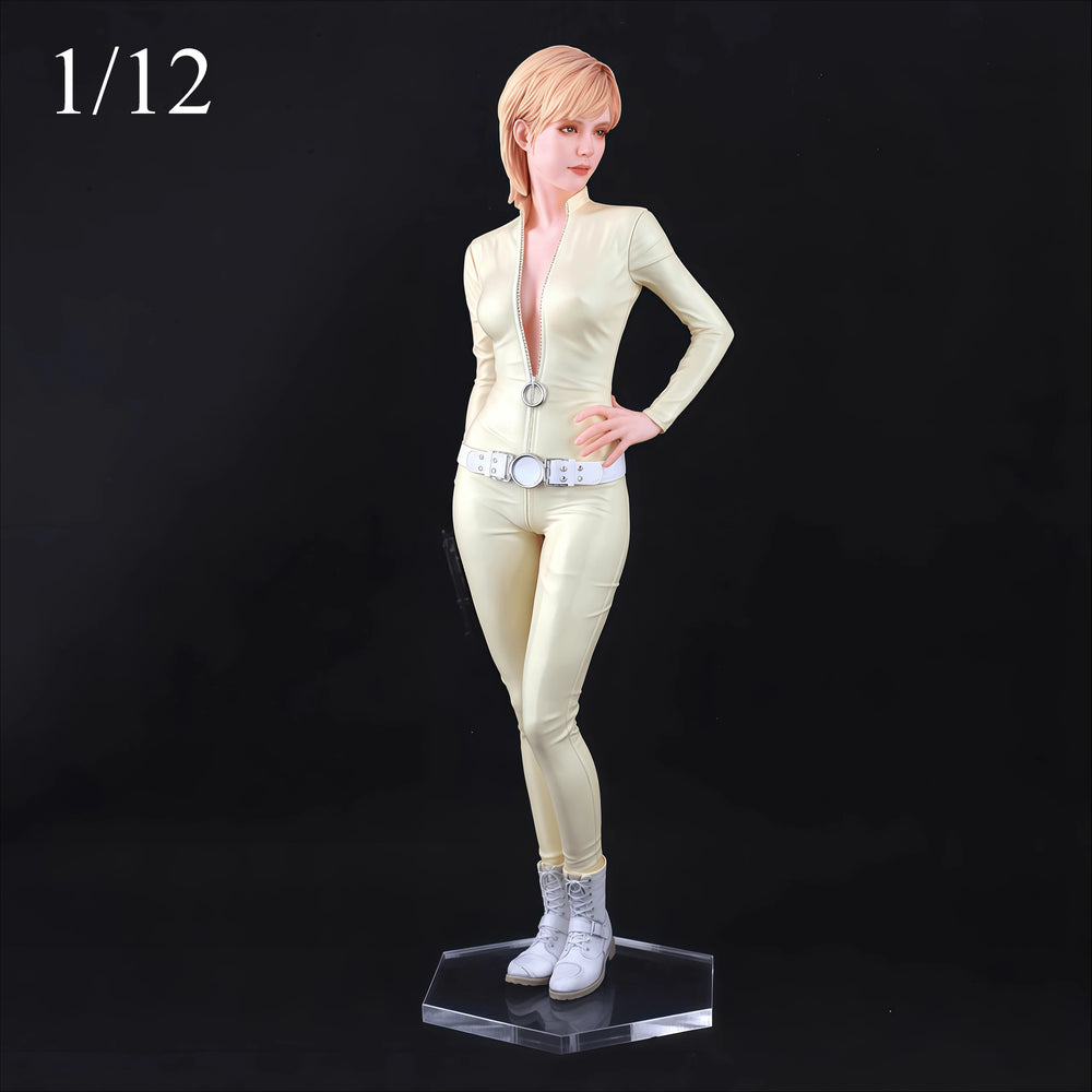 1/12 Modern Blonde Spy with Pistol in Cream Bodysuit, Resin Model Figure Kit, Unassembled and Unpainted