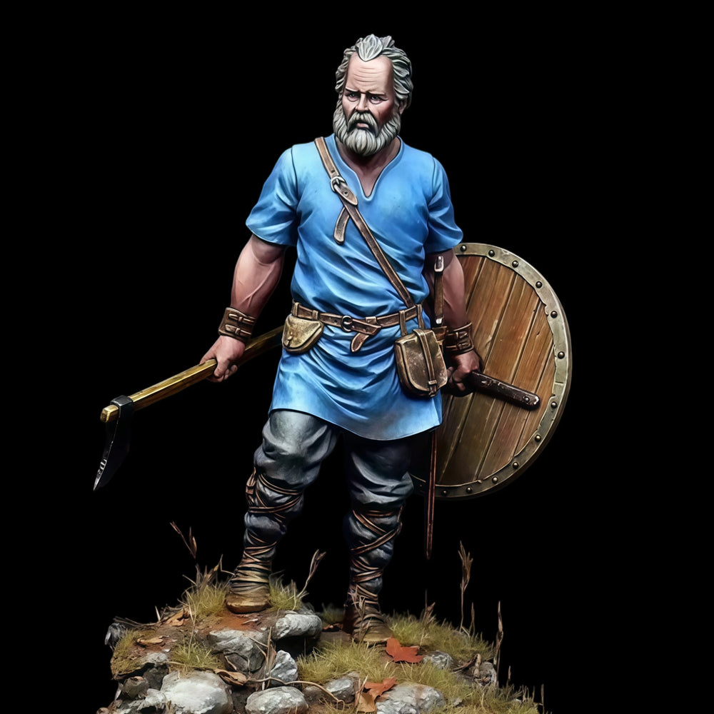 1/32 Medieval Bearded Viking Axeman with Round Shield, Resin Model Figure Kit, Unassembled and Unpainted