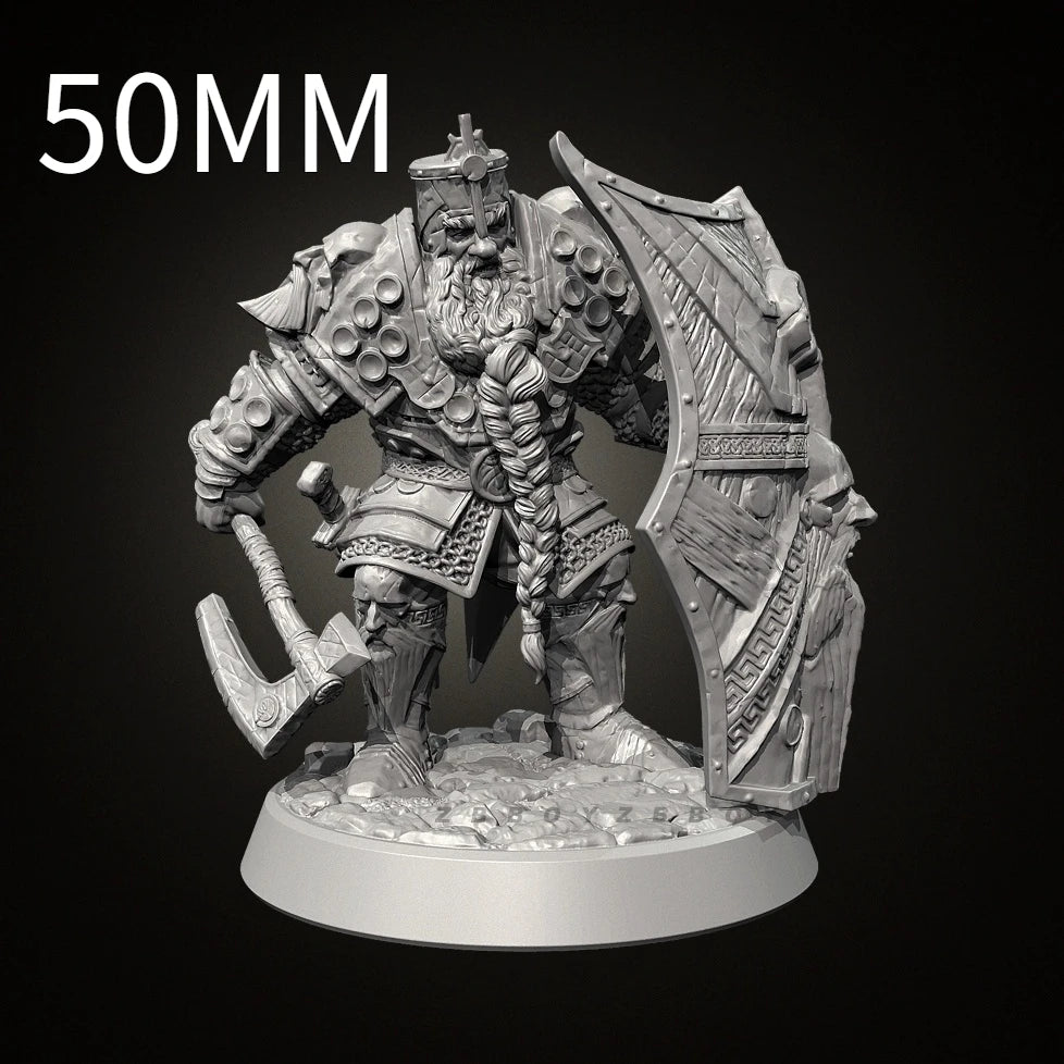 38mm Dwarf Warrior with Battle Axe and Shield, Resin Model Figure Kit, Fantasy Theme, Unassembled and Unpainted