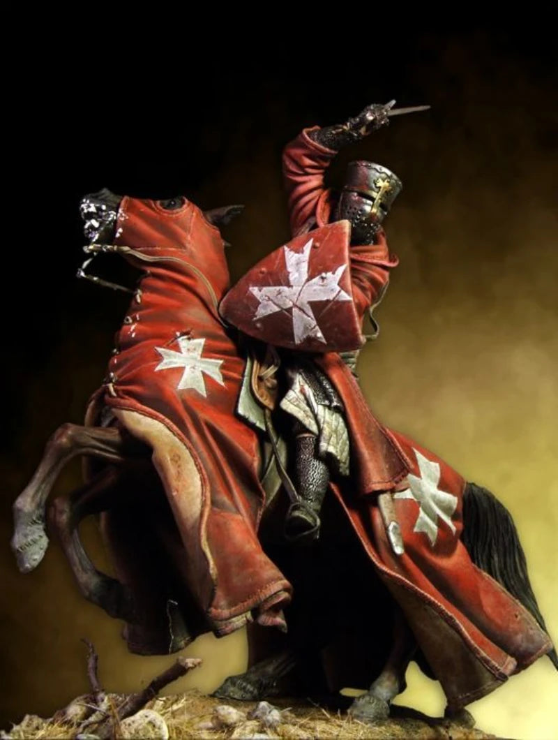 90mm Medieval Crusader Knight on Horseback with Lance, Resin Model Figure Kit, Unassembled and Unpainted