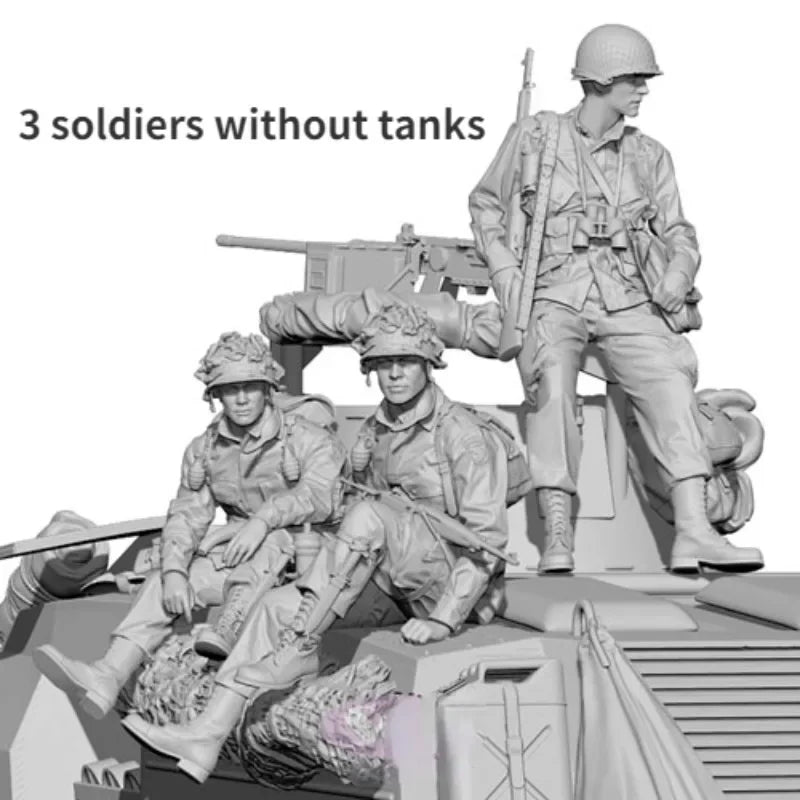 1/35 WWII U.S. Army Soldiers & Vehicle, 7 Figures, Resin Model Figure Kit, Unassembled and Unpainted