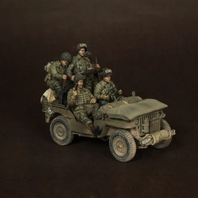 1/35 WWII Allied US Airborne with Jeeps, 7 Figures, Resin Model Figure Kit, Unassembled and Unpainted