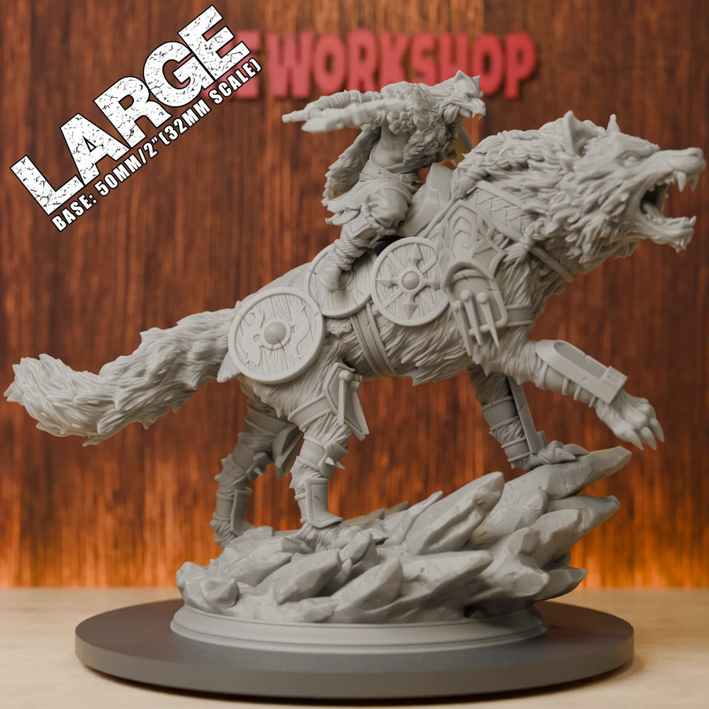 38mm Barbarian Wolf Rider, Resin Model Figure Kit, Fantasy Theme, Unassembled and Unpainted