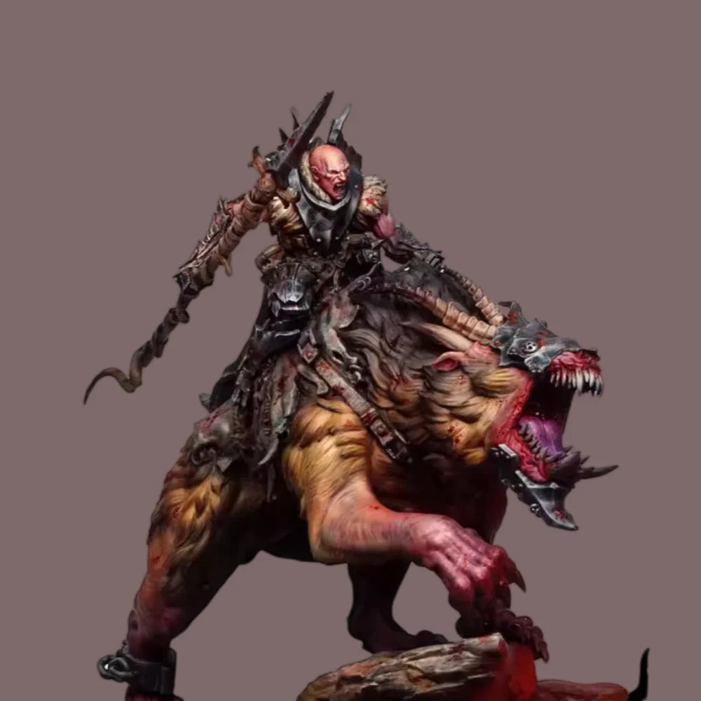 1/24 Demonic Warrior on Horned Beast Mount, Resin Model Figure Kit, Fantasy Theme, Unassembled and Unpainted