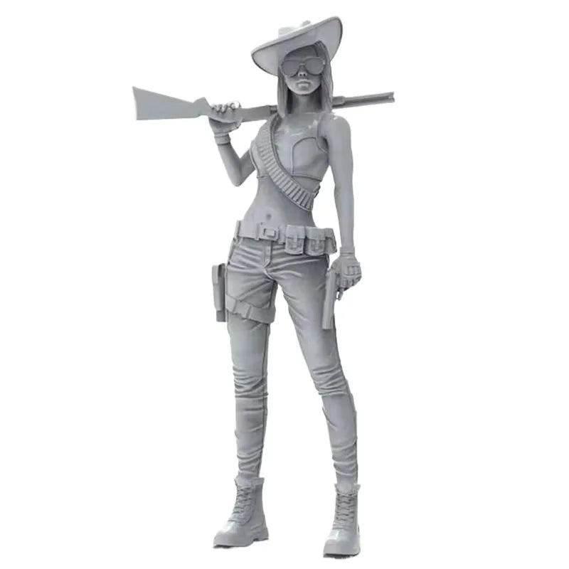 1/35 Modern Female Operator with Wide-Brim Hat and Rifle, Resin Model Figure Kit, Unassembled and Unpainted