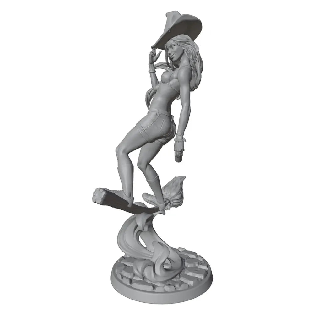 75mm Witch on Broomstick with Imp Familiar, Resin Model Figure Kit, Fantasy Theme, Unassembled and Unpainted
