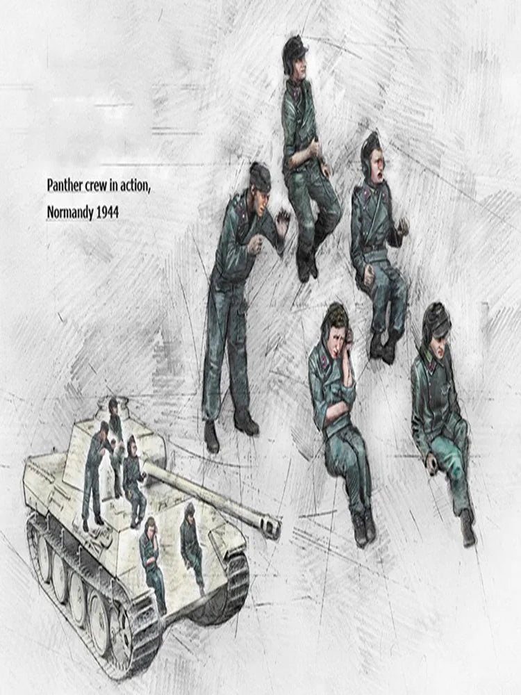1/35 WWII German Panther Crew, 5 Figures, Resin Model Figure Kit, Unassembled and Unpainted