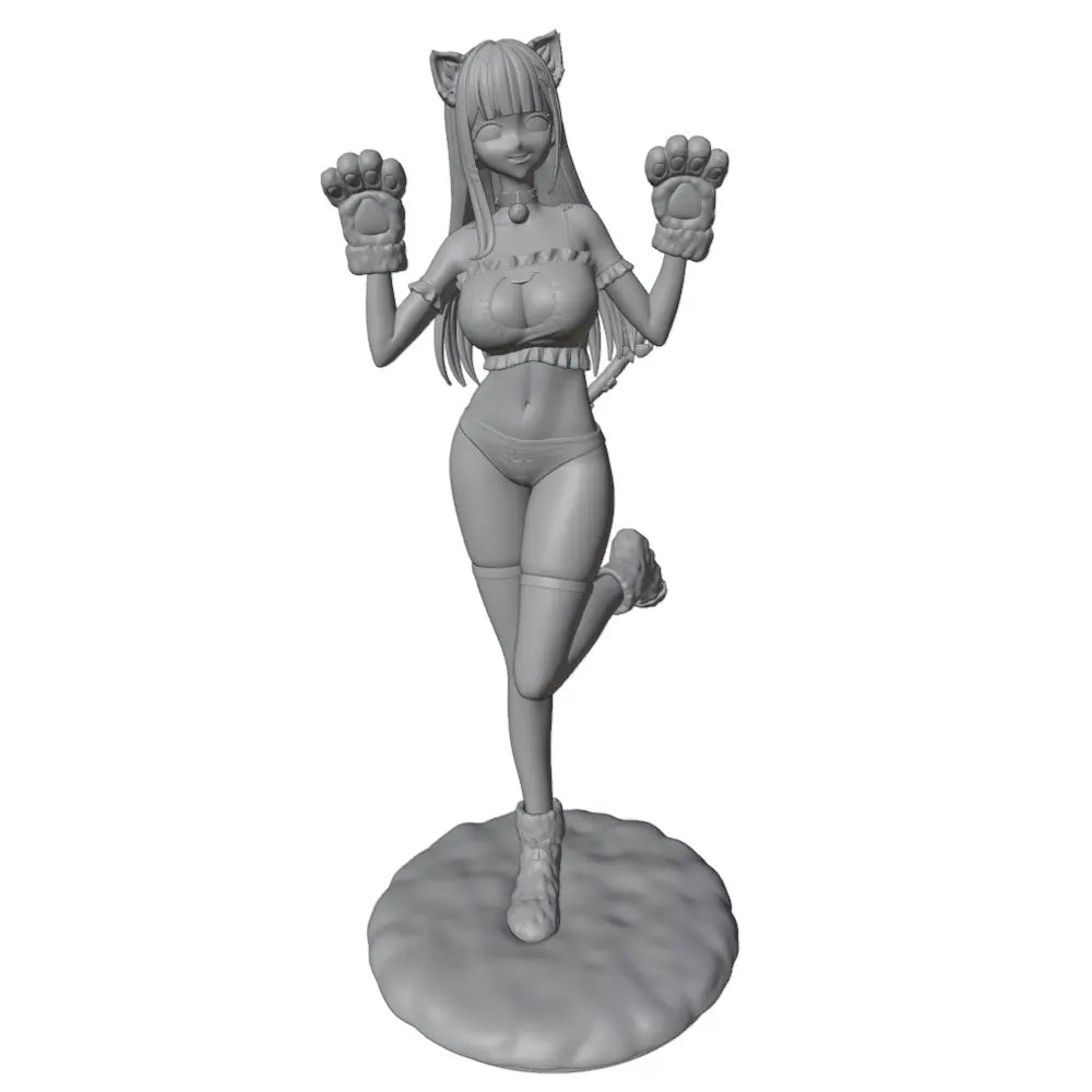 1/24 Catgirl in Crop Top with Paw Claws, Resin Model Figure Kit, Anime Theme, Unassembled and Unpainted