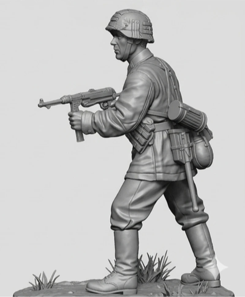 1/35 WWII German Infantryman Attacking with Rifle, Resin Model Figure Kit, Unassembled and Unpainted