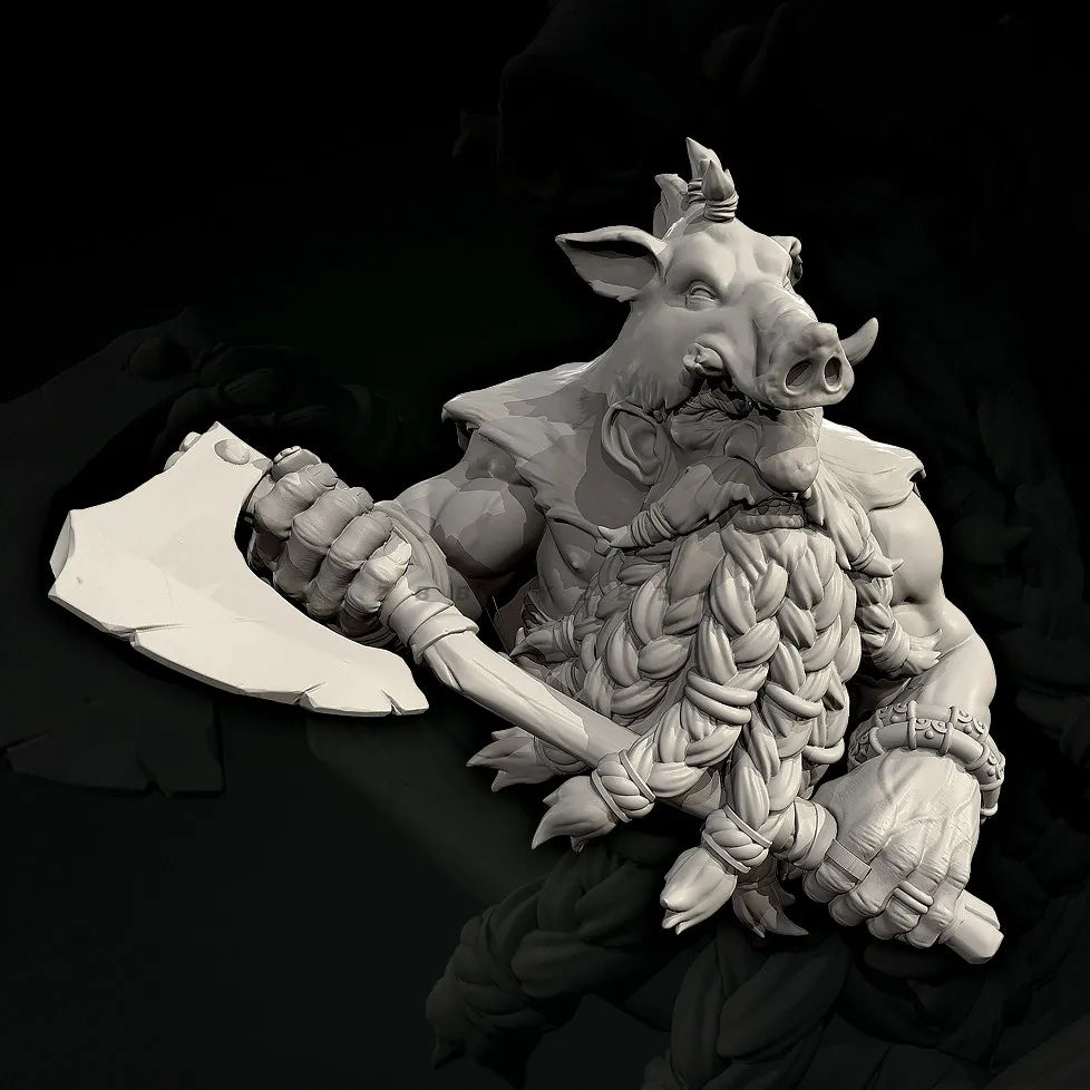 75mm Boar-Headed Beast Warrior, Resin Model Figure Kit, Fantasy Theme, Unassembled and Unpainted