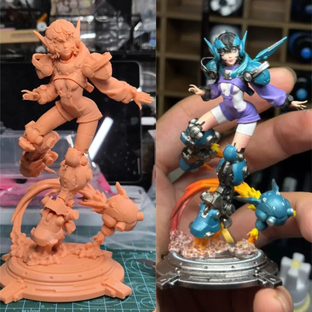 120mm Mechanical Girl Warrior, Resin Model Figure Kit, Fantasy Theme, Unassembled and Unpainted