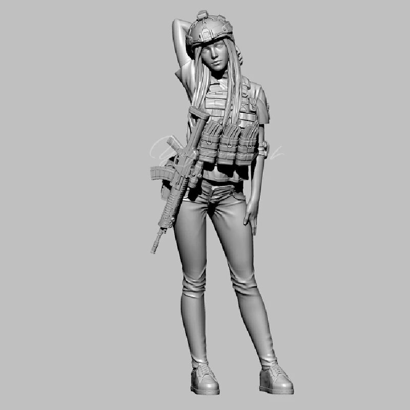 75mm Modern Female Operator in Segmented Body Armor, Resin Model Figure Kit, Unassembled and Unpainted