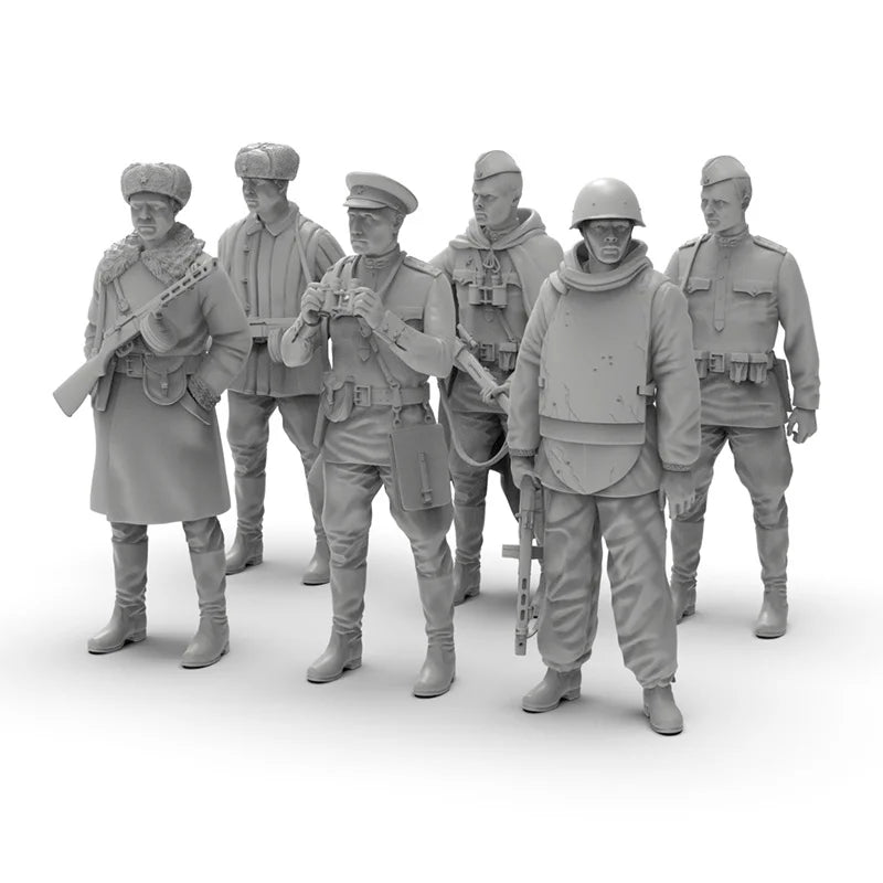 1/35 WWI Russian Officer with Infantry Squad, 7 Figures, Resin Model Figure Kit, Unassembled and Unpainted