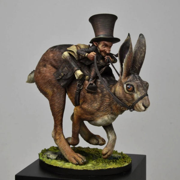 54mm Dwarf Postman on Hare, Resin Model Figure Kit, Fantasy Theme, Unassembled and Unpainted